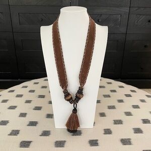 Twine and Twig Tassel and Bead Necklace on Suede Strap